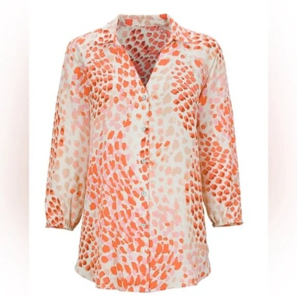 Cabi Go-To Top Women's Small Button Down Animal Print Orange Cream Lightweight - Picture 10 of 10